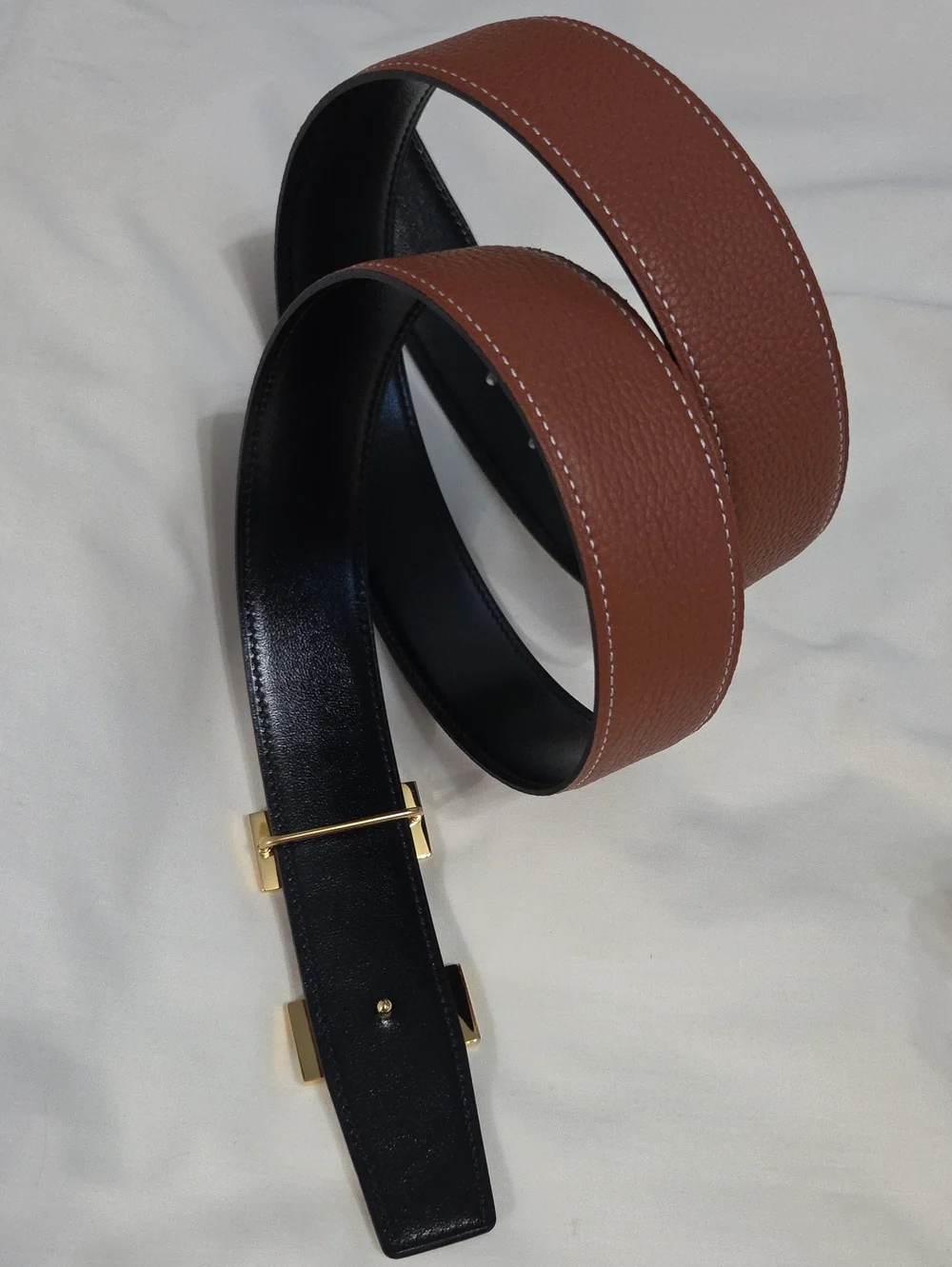 Hermes Brown Leather Men's Belt with Gold H Buckle 100cm
